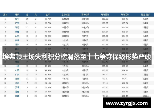 埃弗顿主场失利积分榜滑落至十七争夺保级形势严峻