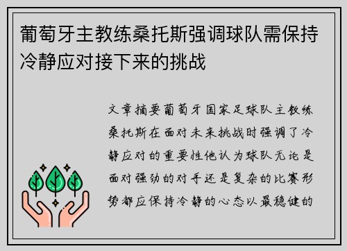 葡萄牙主教练桑托斯强调球队需保持冷静应对接下来的挑战